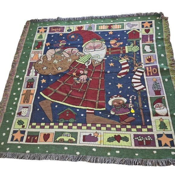 Vintage Christmas Santa Tapestry Fringe Throw Blanket - Picture 8 of 8